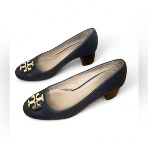Tory Burch Dark Blue Flats with Gold Logo